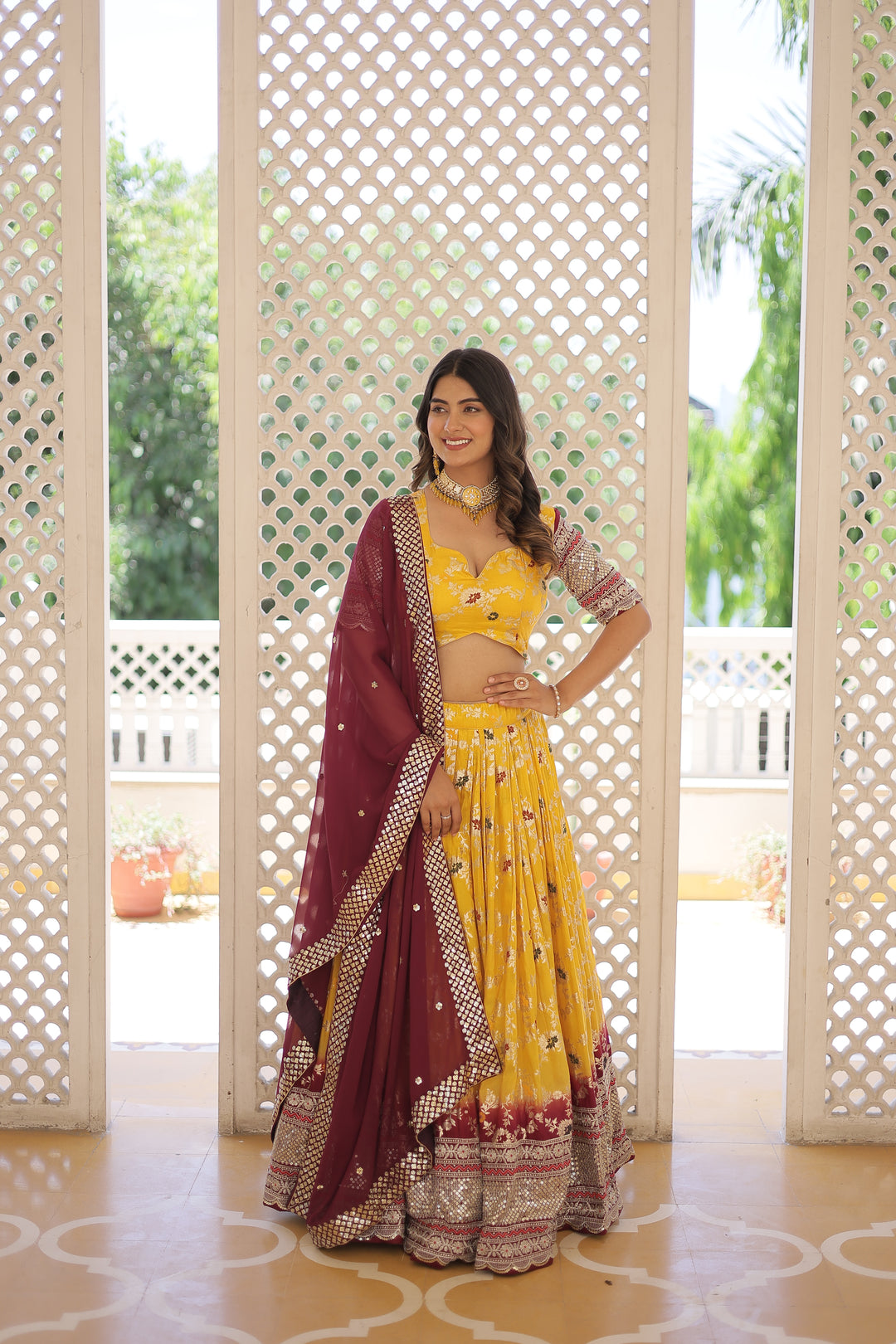 Designer Viscose-Jacquard Lehenga | Embroidered for Weddings & Parties