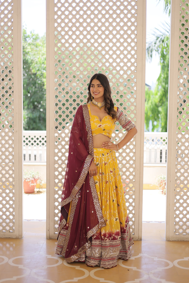 Designer Viscose-Jacquard Lehenga | Embroidered for Weddings & Parties