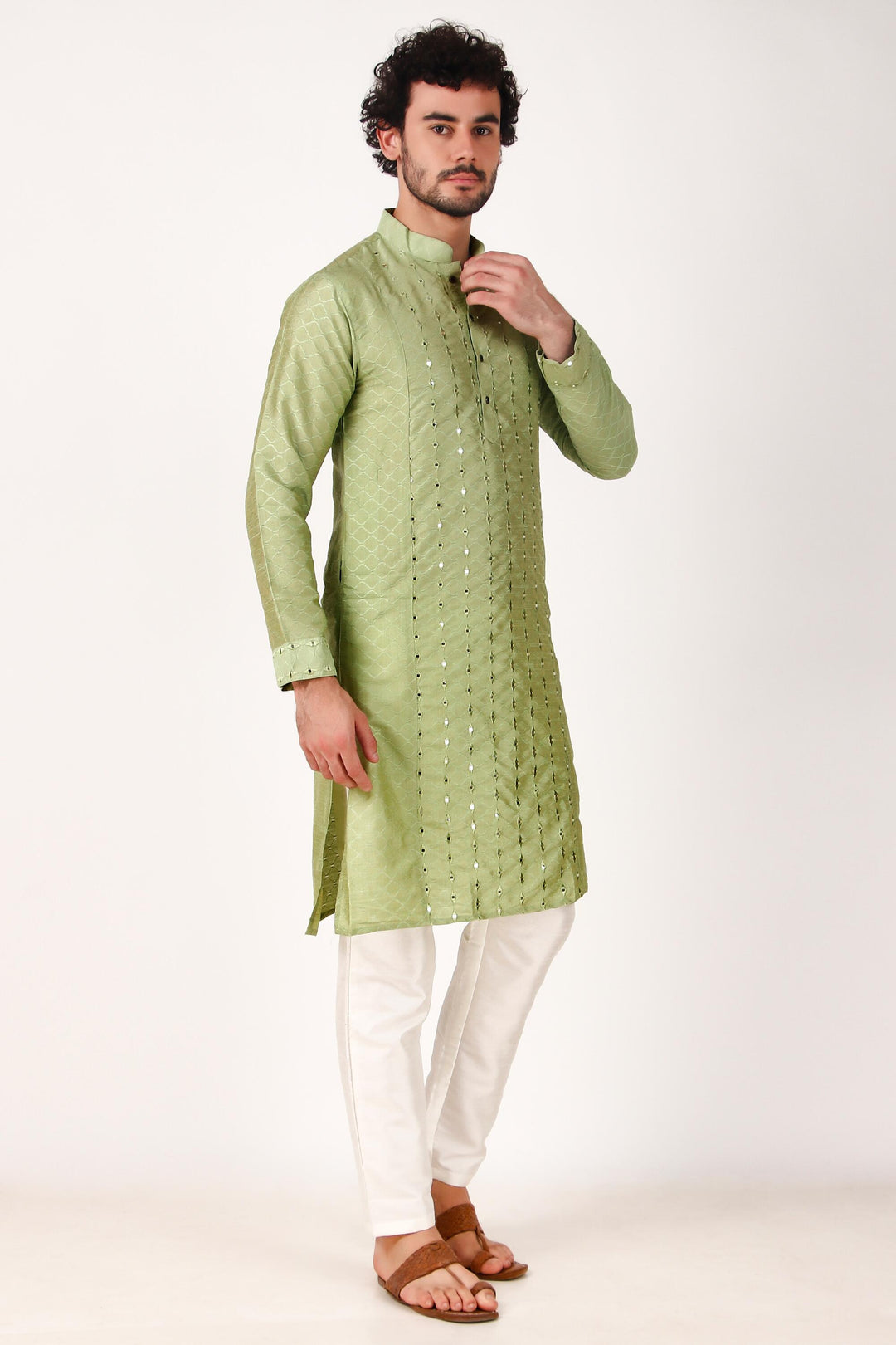 Designer Art Silk Kurta Pajama | Mirror Embroidery Work for Men