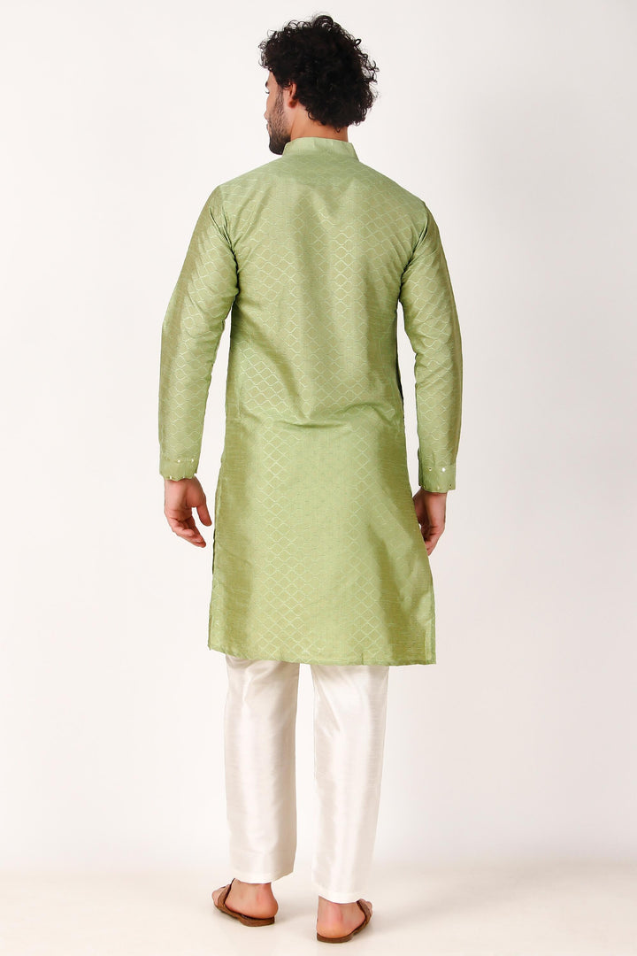 Designer Art Silk Kurta Pajama | Mirror Embroidery Work for Men