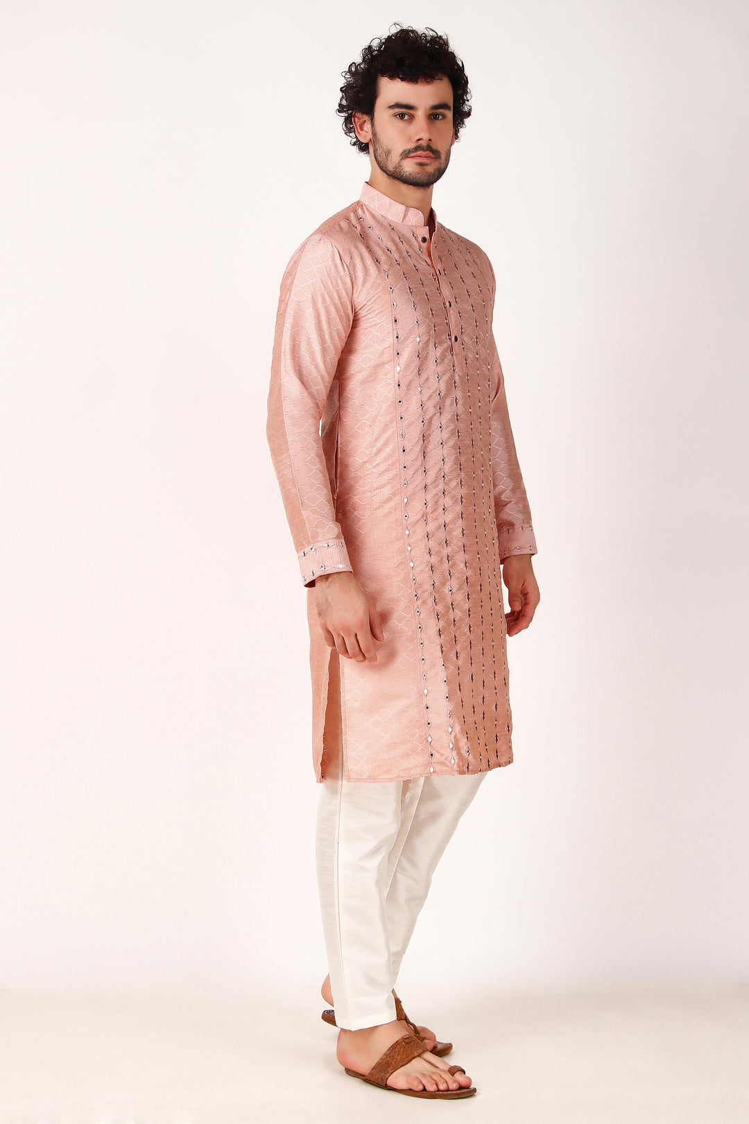 Designer Art Silk Kurta Pajama | Mirror Embroidery Work for Men