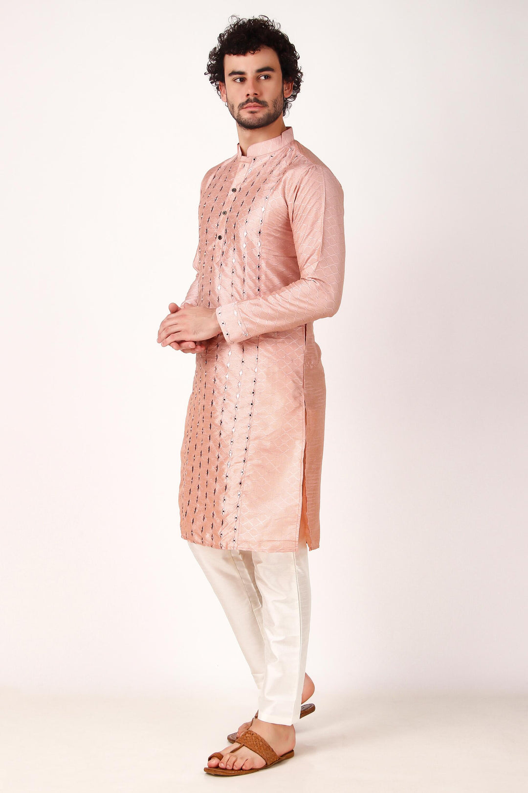 Designer Art Silk Kurta Pajama | Mirror Embroidery Work for Men