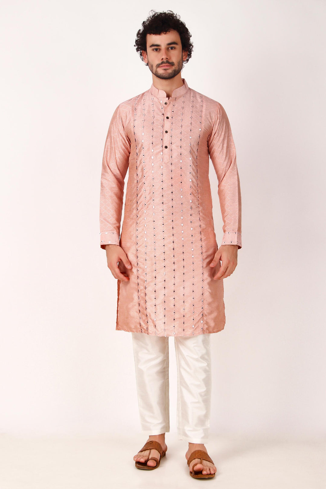 Designer Art Silk Kurta Pajama | Mirror Embroidery Work for Men