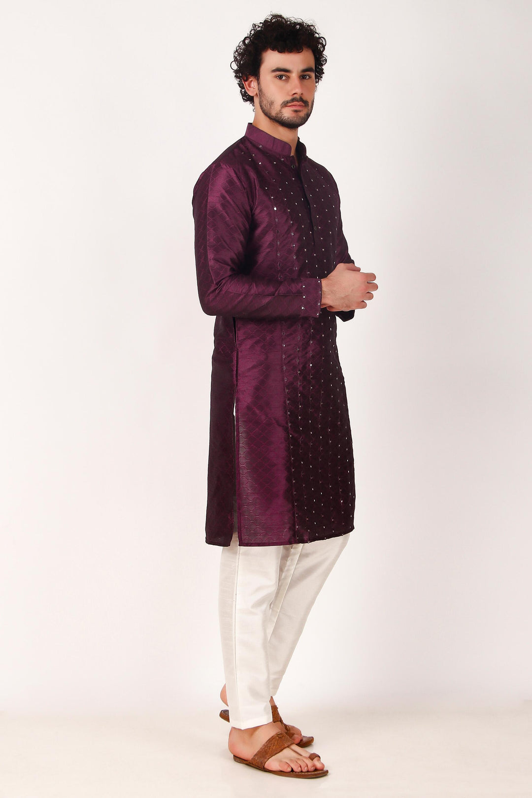 Designer Art Silk Kurta Pajama | Mirror Embroidery Work for Men