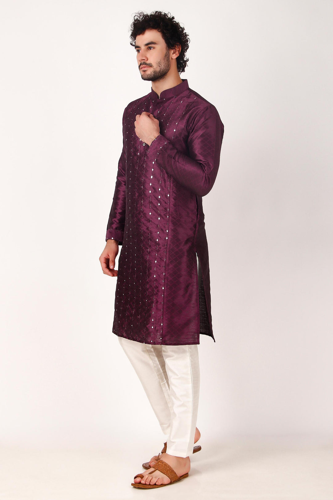 Designer Art Silk Kurta Pajama | Mirror Embroidery Work for Men