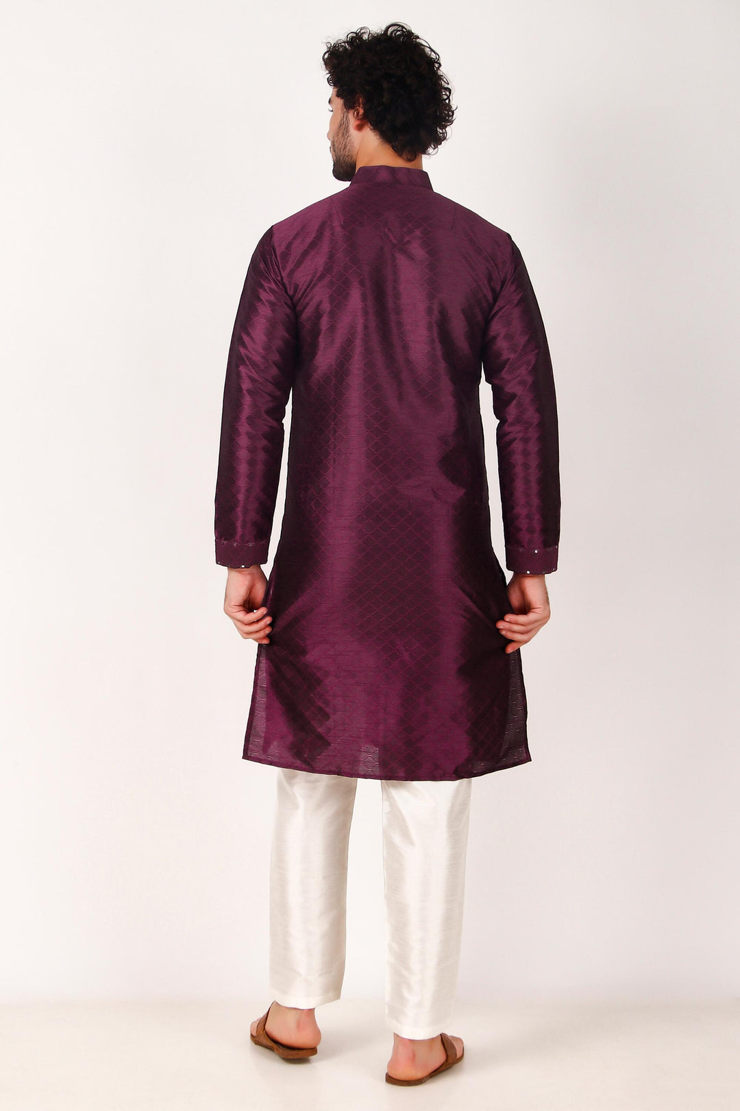 Designer Art Silk Kurta Pajama | Mirror Embroidery Work for Men