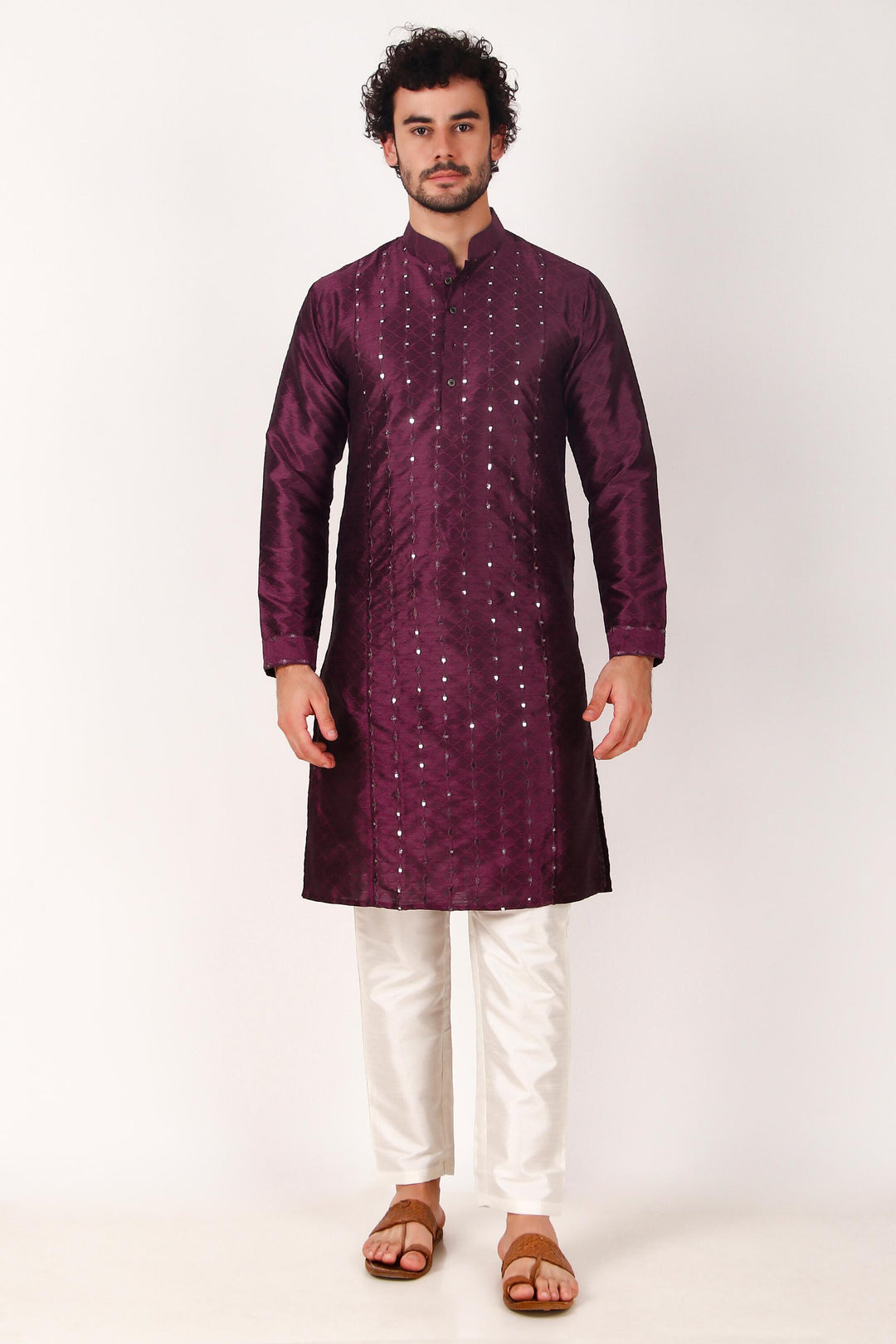 Designer Art Silk Kurta Pajama | Mirror Embroidery Work for Men