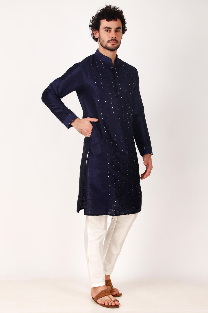 Designer Art Silk Kurta Pajama | Mirror Embroidery Work for Men