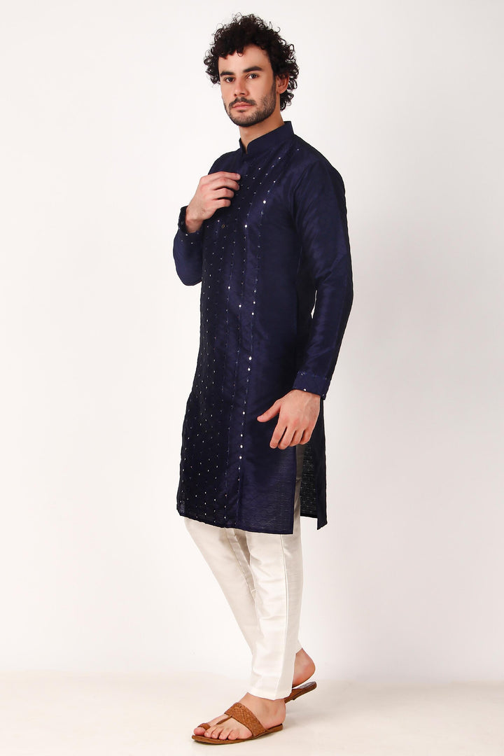 Designer Art Silk Kurta Pajama | Mirror Embroidery Work for Men