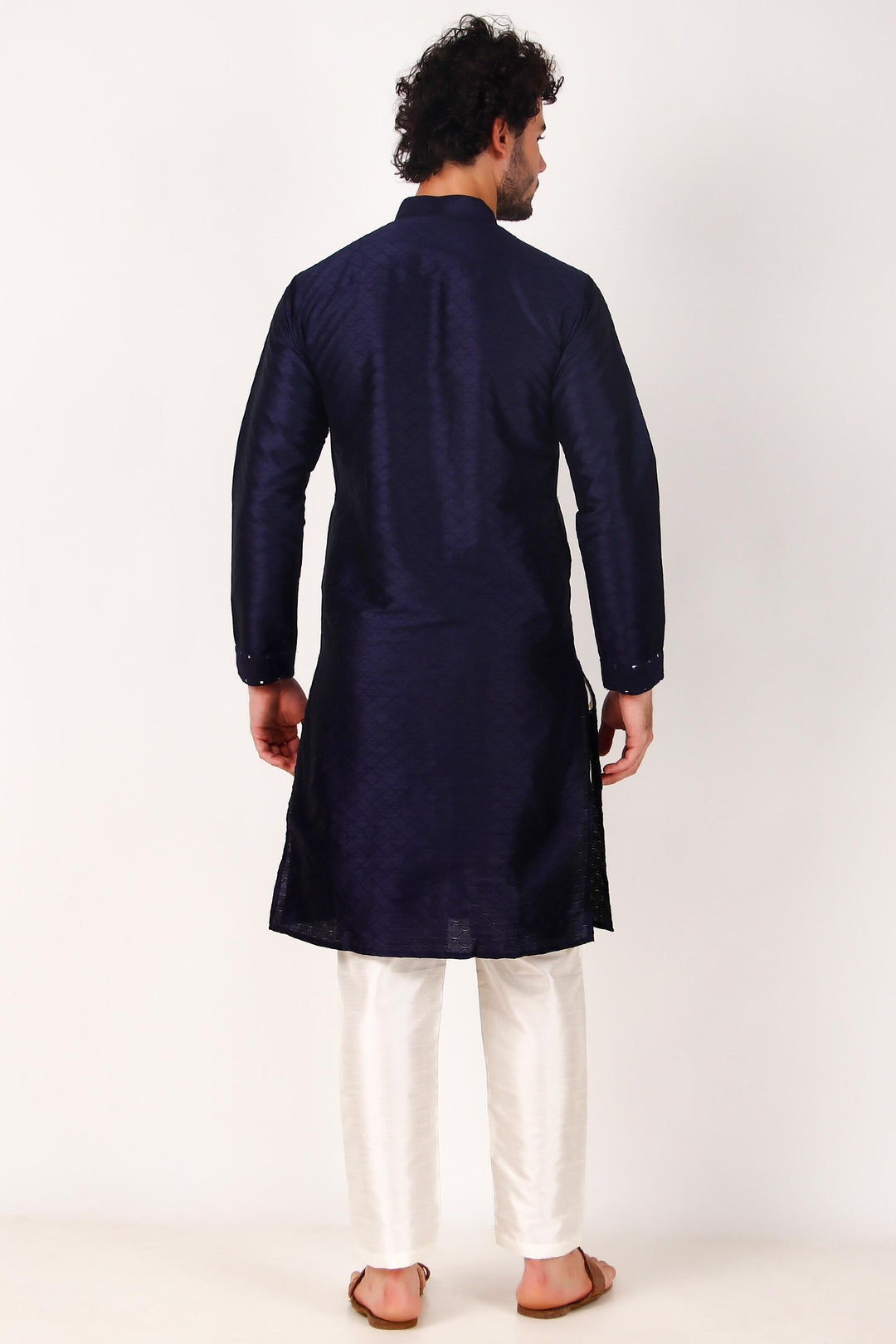 Designer Art Silk Kurta Pajama | Mirror Embroidery Work for Men