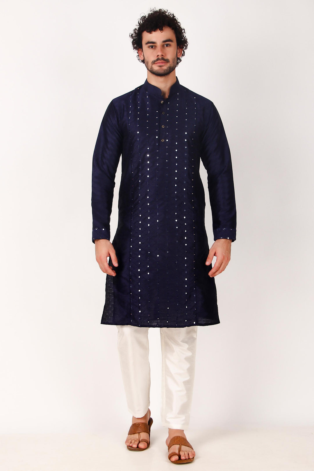 Designer Art Silk Kurta Pajama | Mirror Embroidery Work for Men