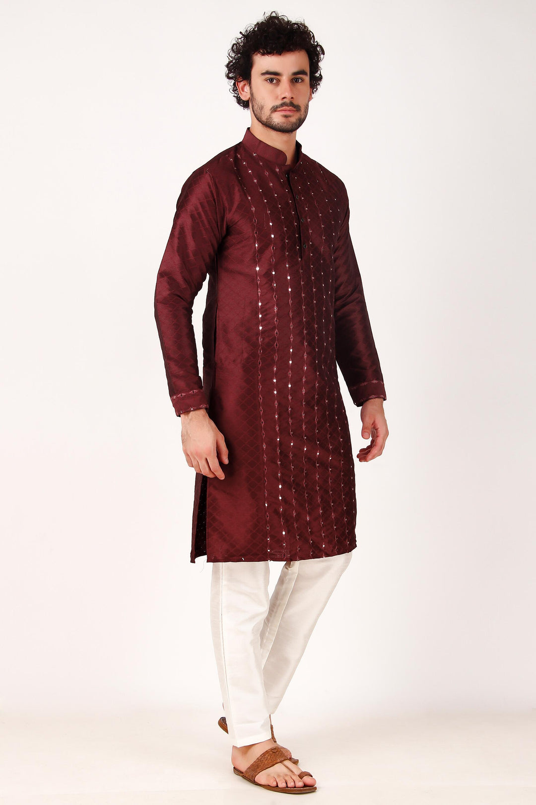 Designer Art Silk Kurta Pajama | Mirror Embroidery Work for Men