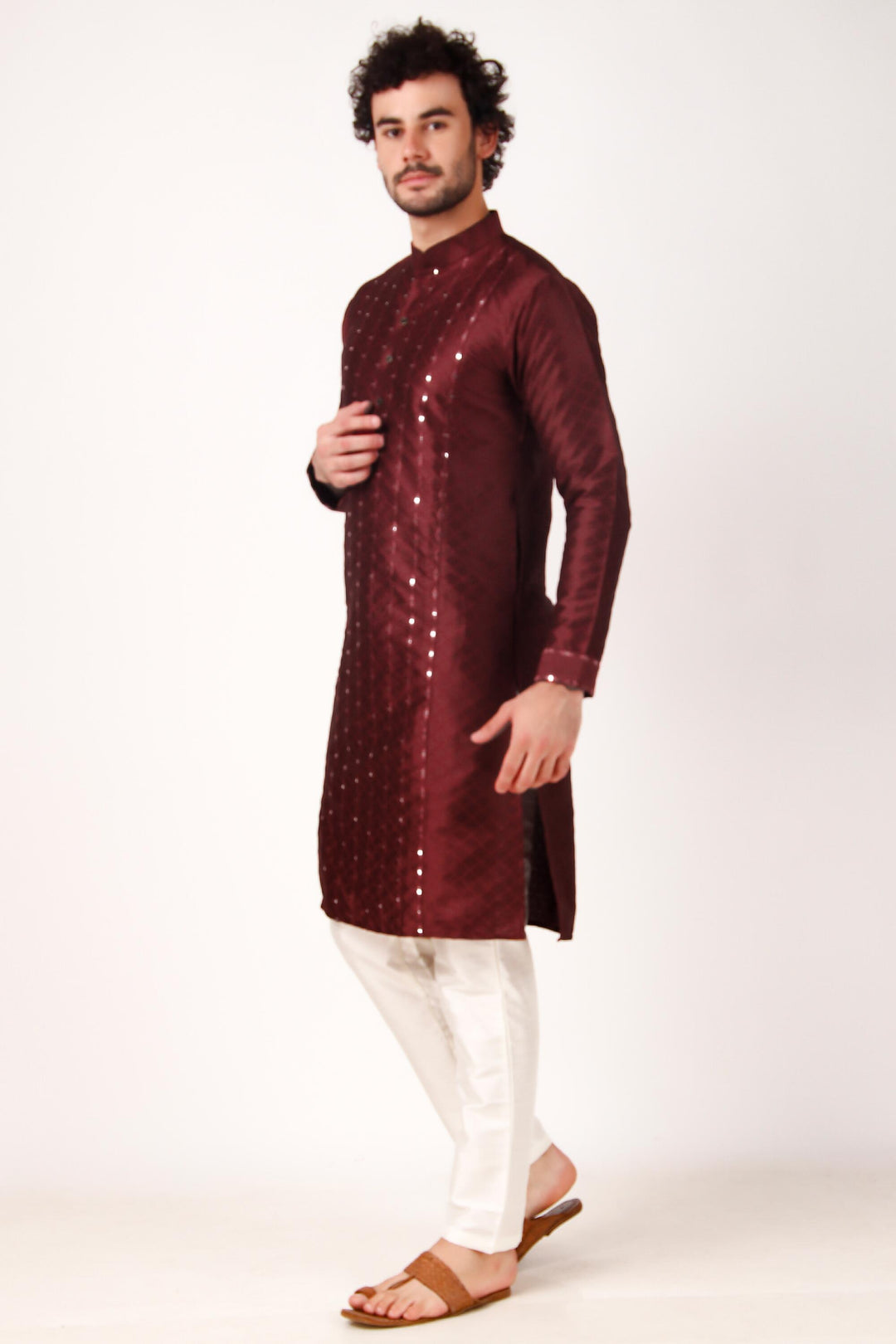 Designer Art Silk Kurta Pajama | Mirror Embroidery Work for Men