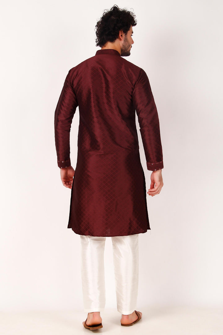 Designer Art Silk Kurta Pajama | Mirror Embroidery Work for Men