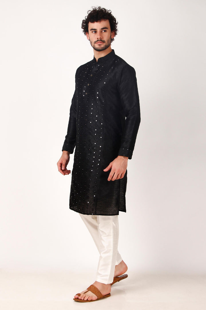 Designer Art Silk Kurta Pajama | Mirror Embroidery Work for Men