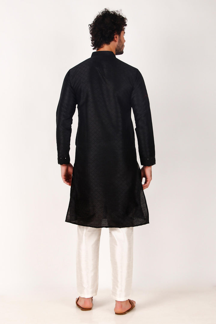 Designer Art Silk Kurta Pajama | Mirror Embroidery Work for Men