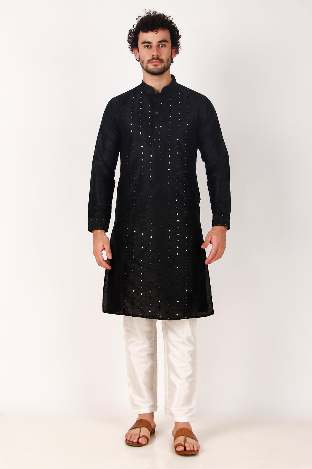 Designer Art Silk Kurta Pajama | Mirror Embroidery Work for Men