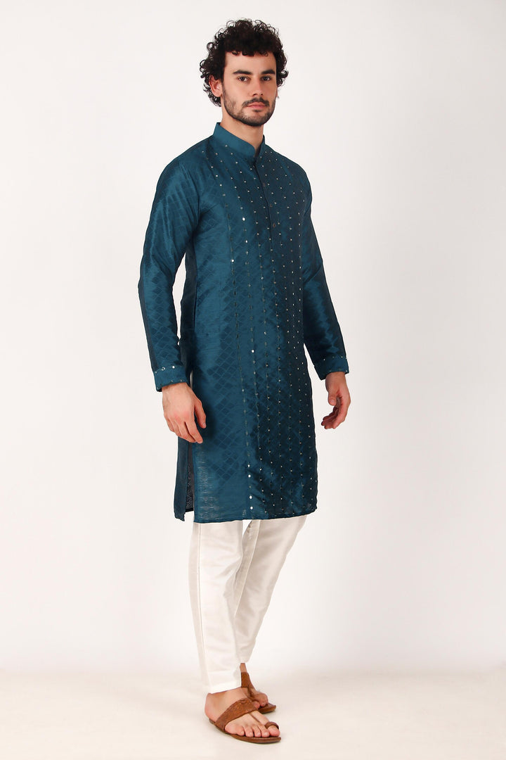 Designer Art Silk Kurta Pajama | Mirror Embroidery Work for Men