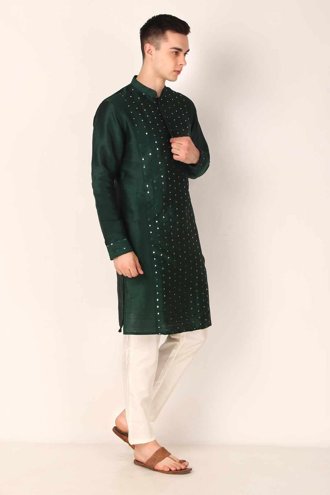 Khadi Silk Kurta with Art Silk Pajama | Mirror Embroidery for Festive Wear