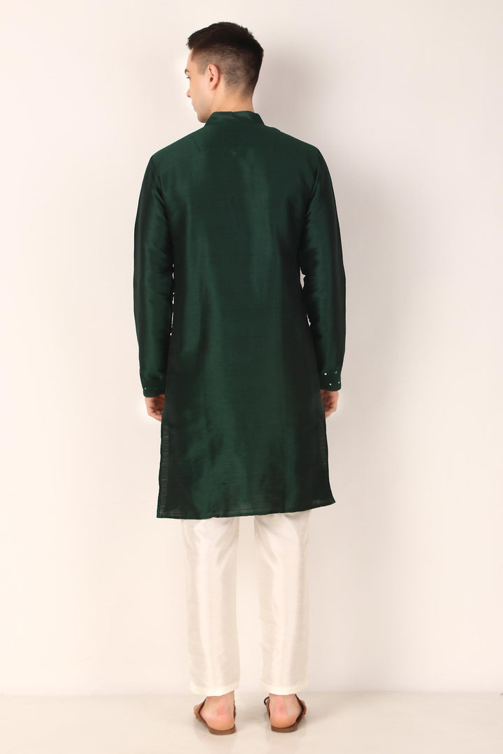 Khadi Silk Kurta with Art Silk Pajama | Mirror Embroidery for Festive Wear