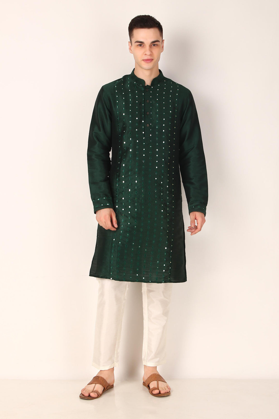 Khadi Silk Kurta with Art Silk Pajama | Mirror Embroidery for Festive Wear