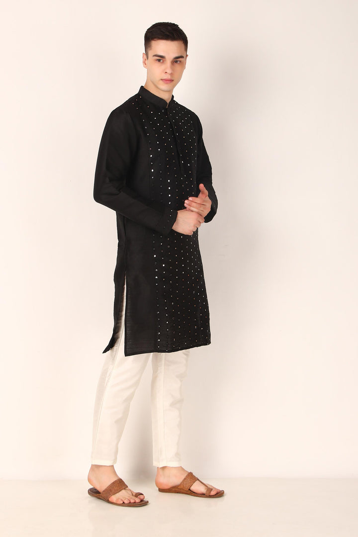 Khadi Silk Kurta with Art Silk Pajama | Mirror Embroidery for Festive Wear