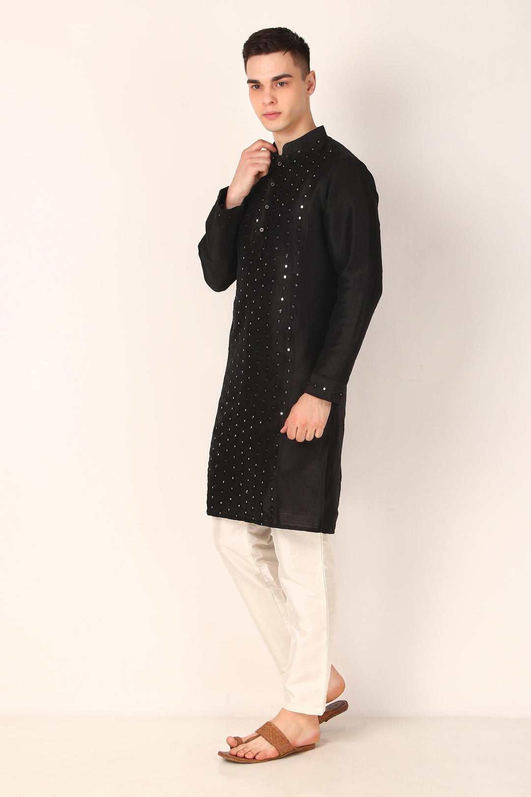 Khadi Silk Kurta with Art Silk Pajama | Mirror Embroidery for Festive Wear