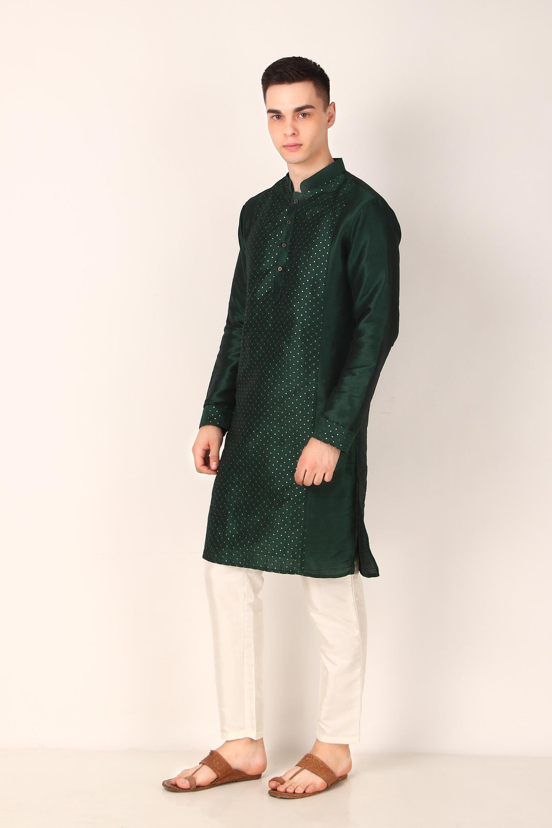 Designer Khadi Silk Kurta | Art Silk Pajama with Sequins Work