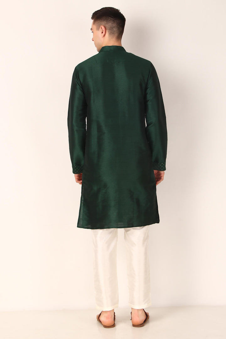 Designer Khadi Silk Kurta | Art Silk Pajama with Sequins Work