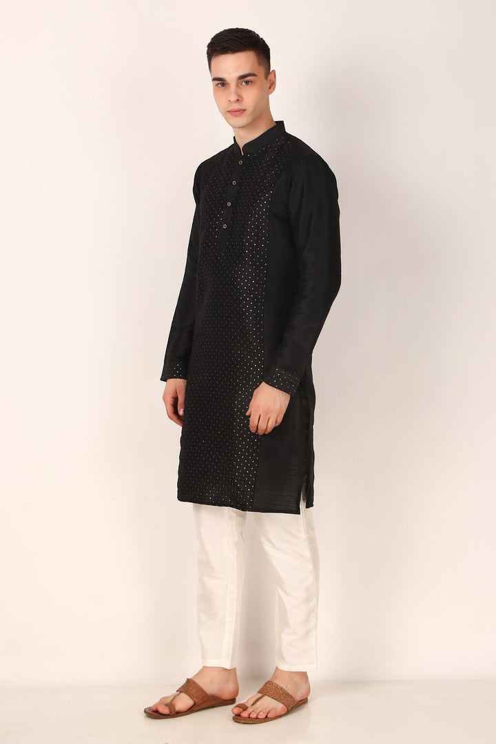 Designer Khadi Silk Kurta | Art Silk Pajama with Sequins Work