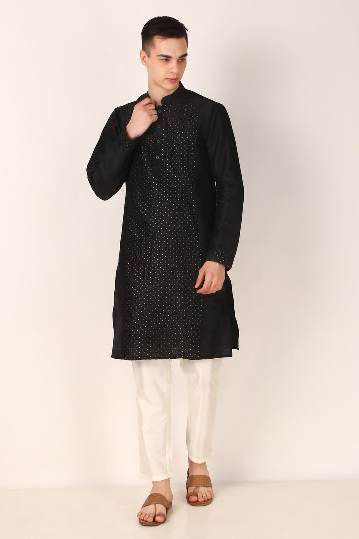 Designer Khadi Silk Kurta | Art Silk Pajama with Sequins Work