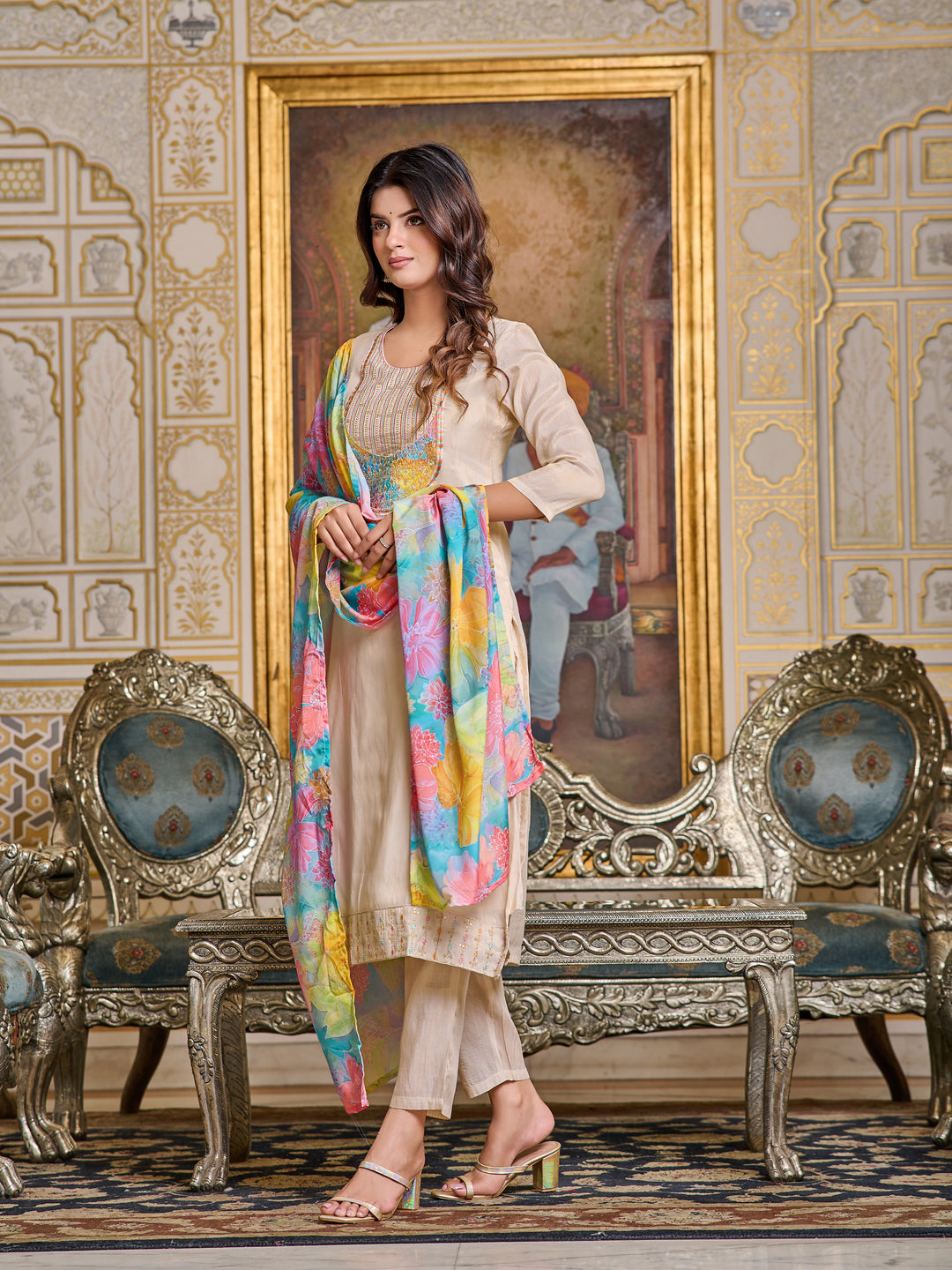 Stunning Peach Simar Salwar Kameez with Embroidery | Ideal Festive Wear