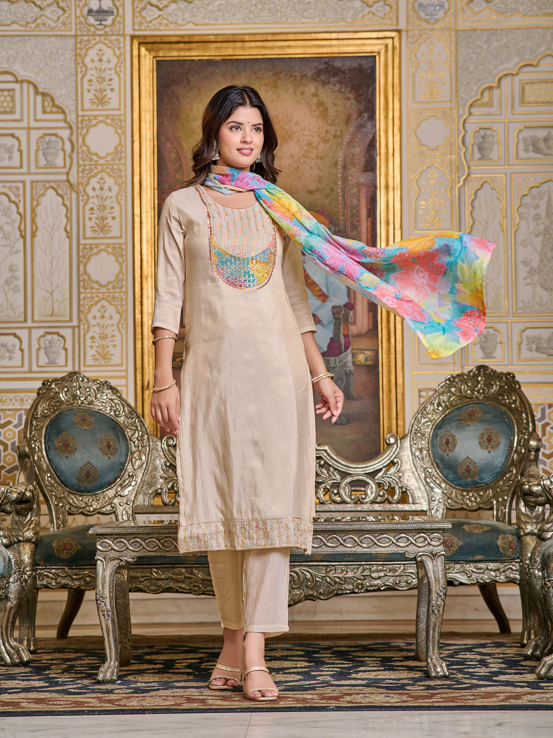 Stunning Peach Simar Salwar Kameez with Embroidery | Ideal Festive Wear