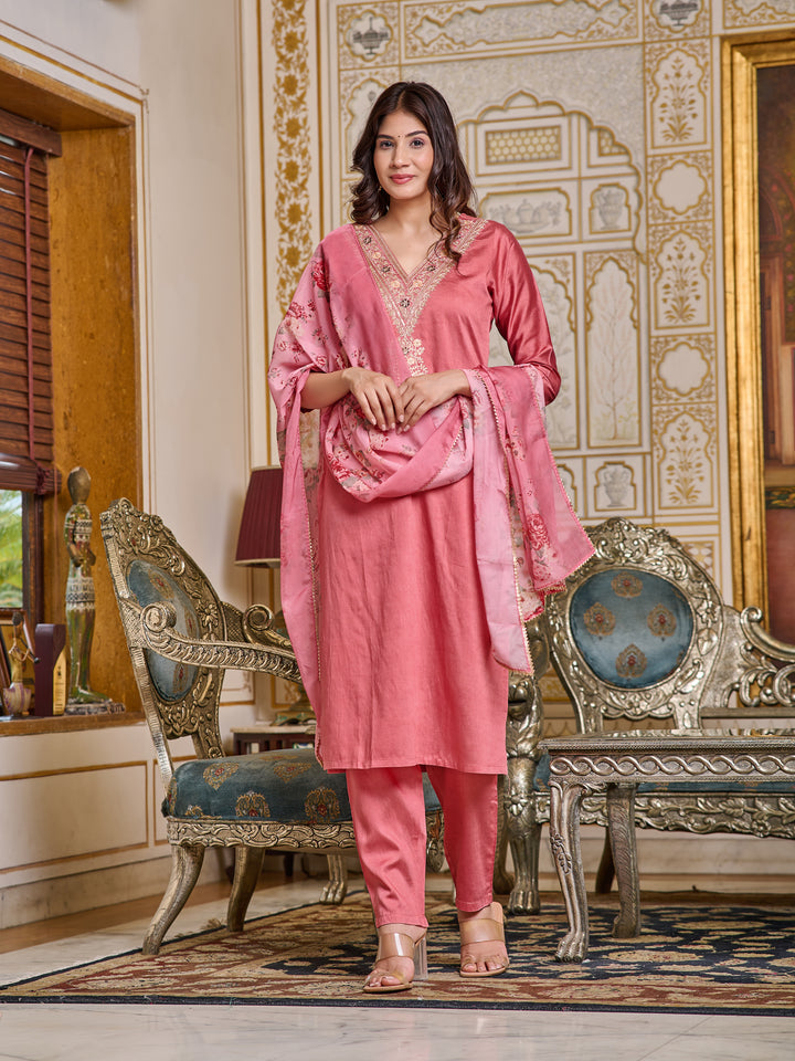 Stunning Chanderi Salwar Kameez with elegant Embroidery | Perfect for Festive Wear