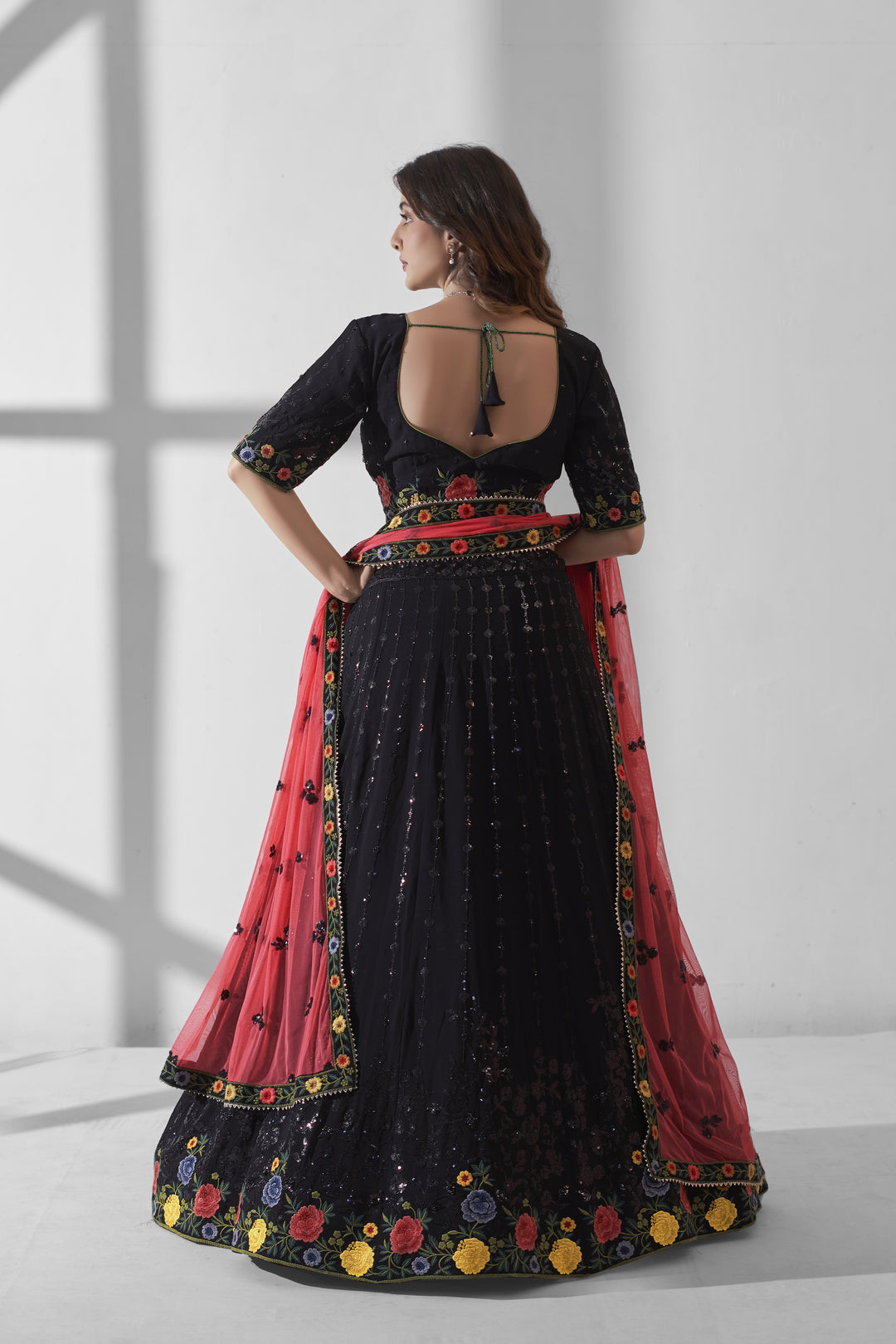 Elegant Black Lehenga | Georgette Fabric with Multy-Thread & Sequins Work