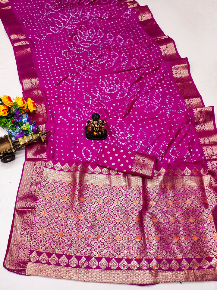 Elegant Dola Silk Saree | Designer Hand Bandhej for Special Events