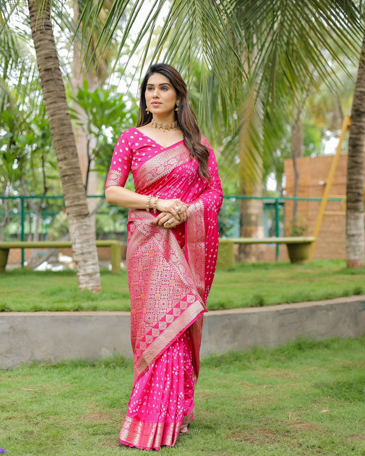 Elegant Dola Silk Saree | Designer Hand Bandhej for Special Events