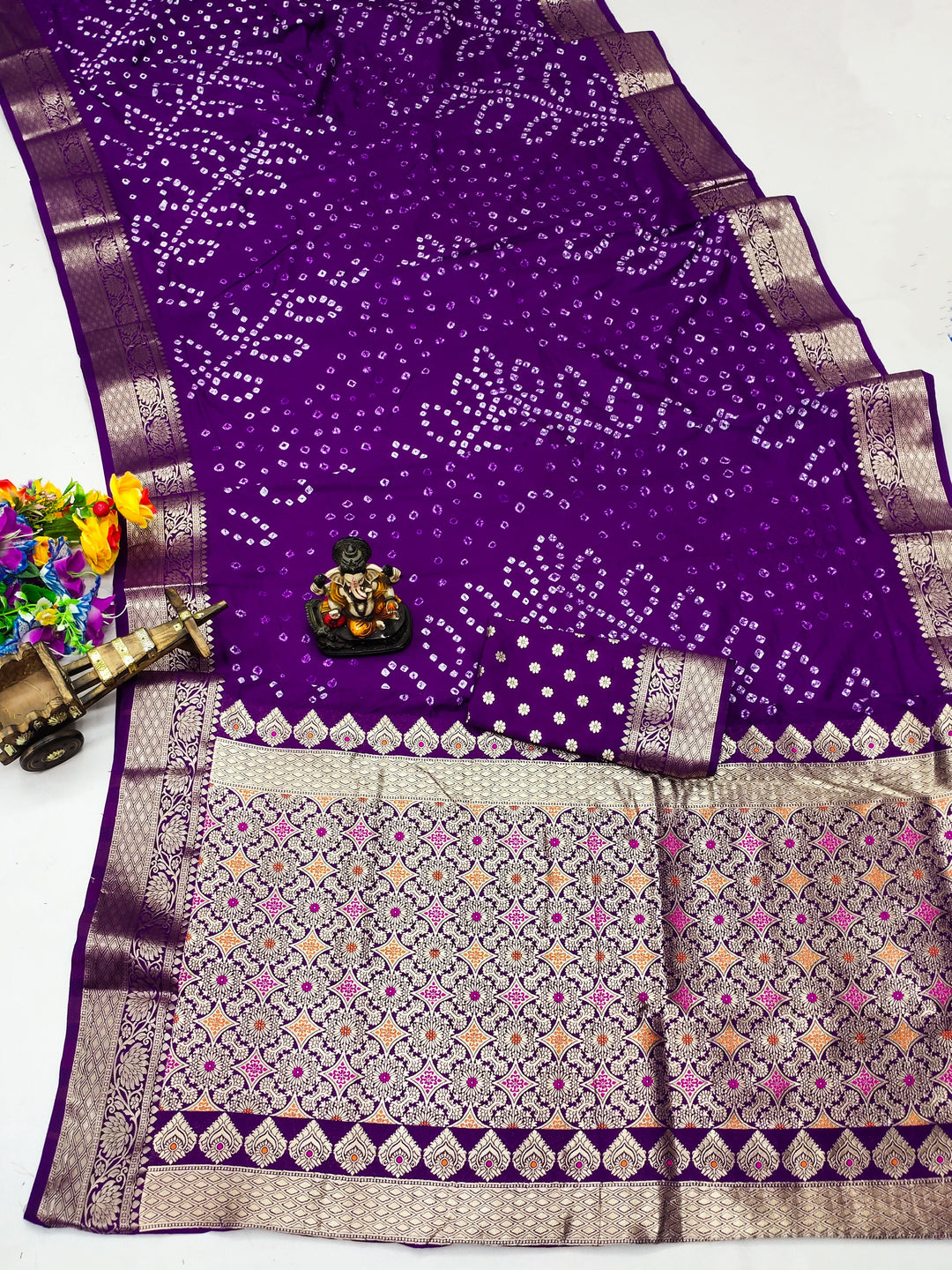 Elegant Dola Silk Saree | Designer Hand Bandhej for Special Events