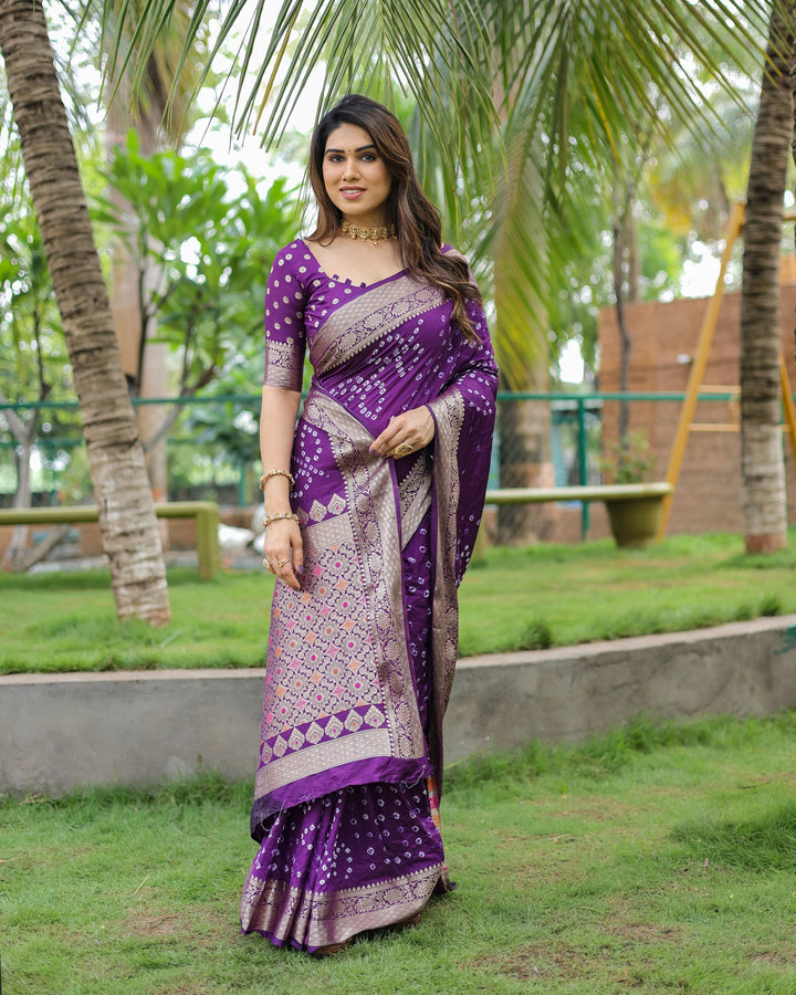 Elegant Dola Silk Saree | Designer Hand Bandhej for Special Events