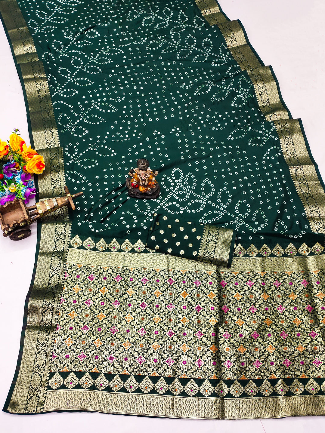 Elegant Dola Silk Saree | Designer Hand Bandhej for Special Events