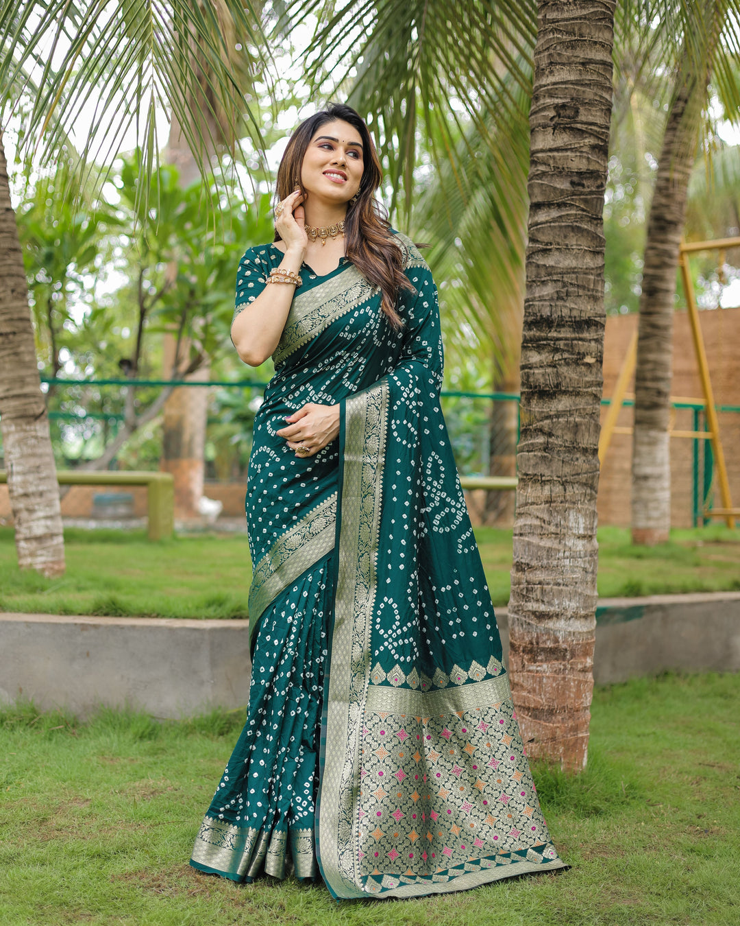 Elegant Dola Silk Saree | Designer Hand Bandhej for Special Events