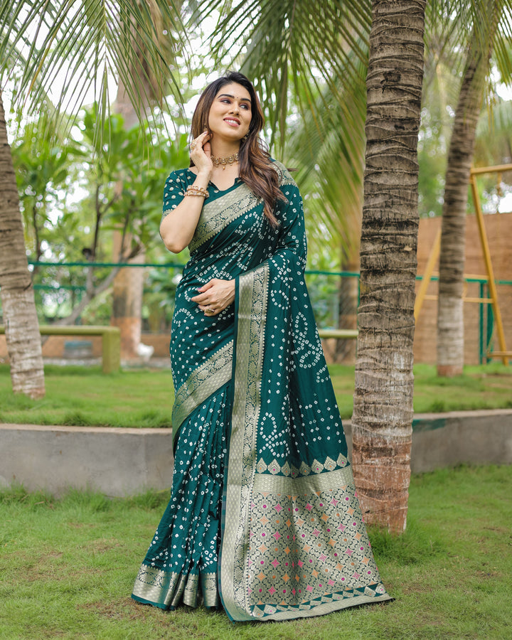 Elegant Dola Silk Saree | Designer Hand Bandhej for Special Events