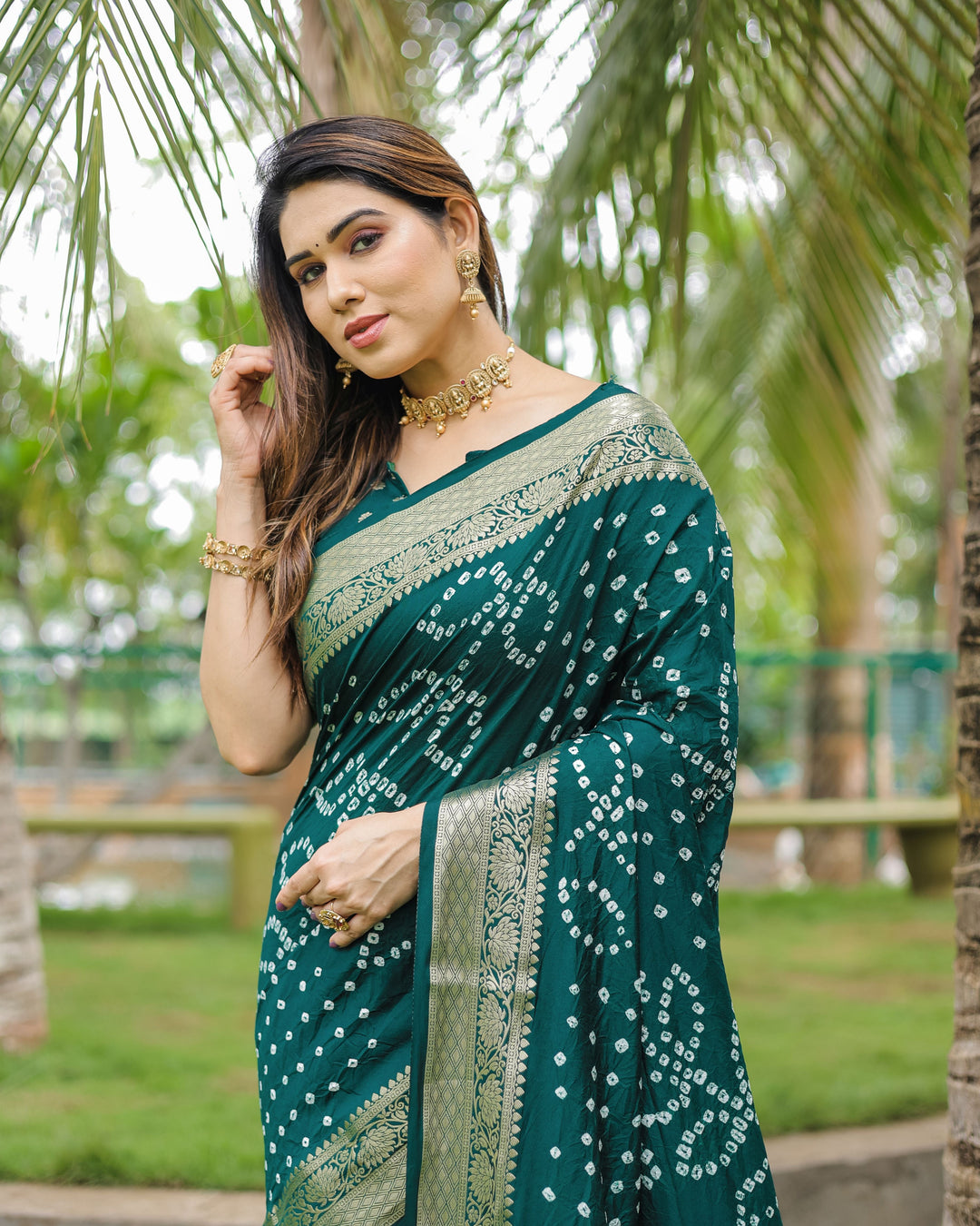 Elegant Dola Silk Saree | Designer Hand Bandhej for Special Events