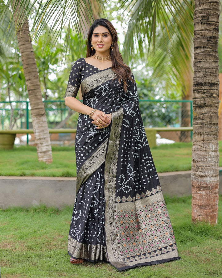 Elegant Dola Silk Saree | Designer Hand Bandhej for Special Events