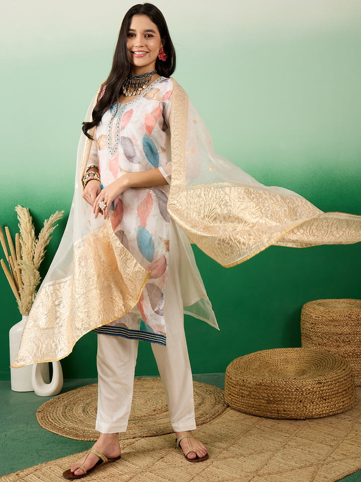 Stunning Organza Salwar Kameez with Floral Print and Embroidered Neckline | Perfect Festive Wear