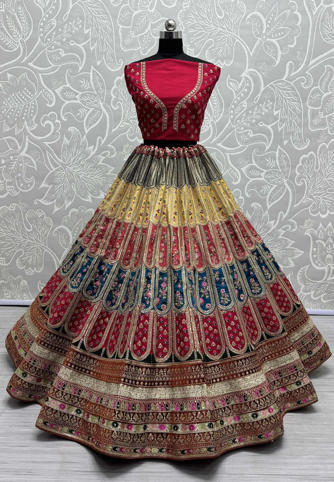 Multicolor Designer Lehenga | Premium Silk with Sequins & Intricate Work