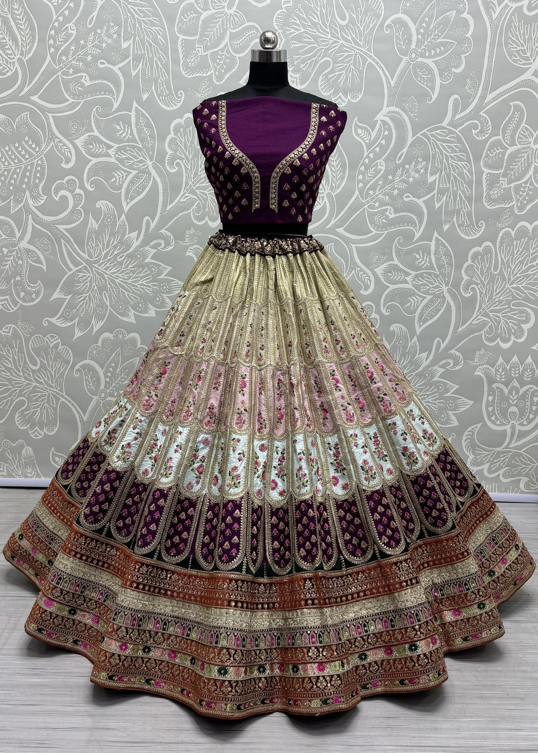 Multicolor Designer Lehenga | Premium Silk with Sequins & Intricate Work