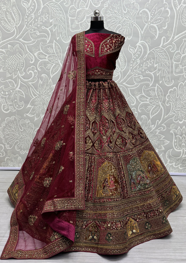 Velvet Dori-Work Lehenga | Multi-Thread Embroidery for Weddings & Events