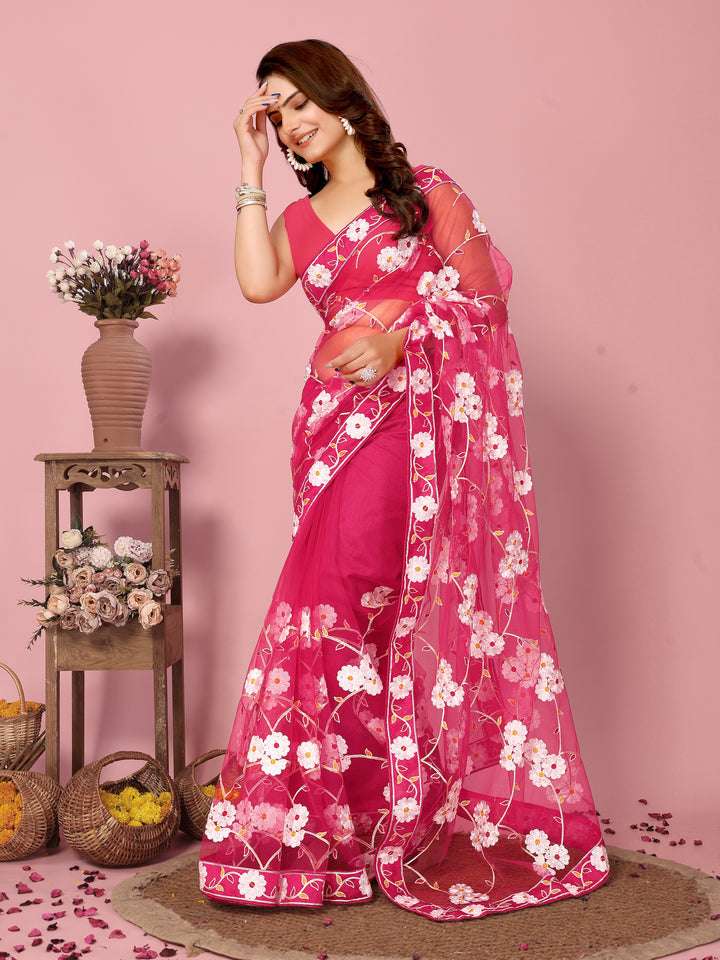 Designer Net Saree with Banarasi Silk | Elegant Embroidery for Weddings