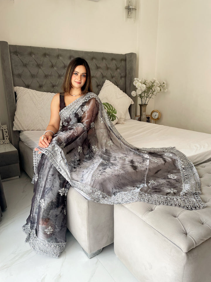 Jimmy-Choo Saree | Banarasi Silk Top & Bottom with Jari Embroidery for Events